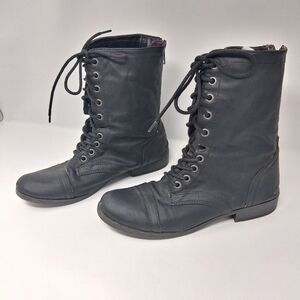 sm new york size 8 Black lace and zip up combat boots with a low heel